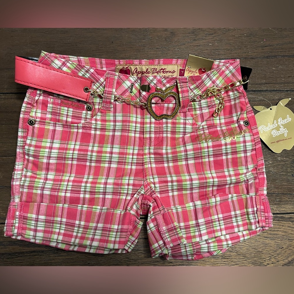 NWT Apple Bottoms Pink Plaid Shorts Girls size 7